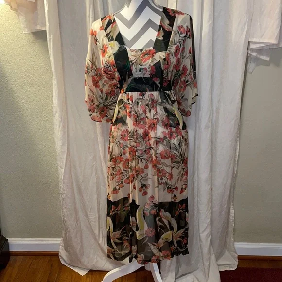 chinese dress ladies NEW Jonathan Martin Black Pink & Tan Floral Maxi Dress